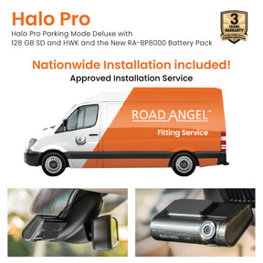 Road Angel Halo Pro 128GB Deluxe Dual Dash Cam Bundle with – Battery Pack for Ultimate Parking Monitoring!  - Nationwide Installation Included