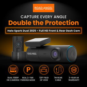 New - Halo Spark Dual Full HD 1080p Front & Rear Dash Camera With Dual Pchaarking Mode & Winter Mode (USB-C) With 64GB SD Card & Hardwiring Kit Bundle