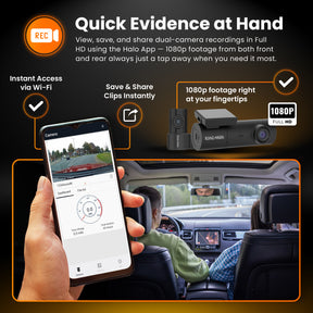 New - Halo Spark Dual Full HD 1080p Front & Rear Dash Camera With Dual Pchaarking Mode & Winter Mode (USB-C) With 64GB SD Card & Hardwiring Kit Bundle