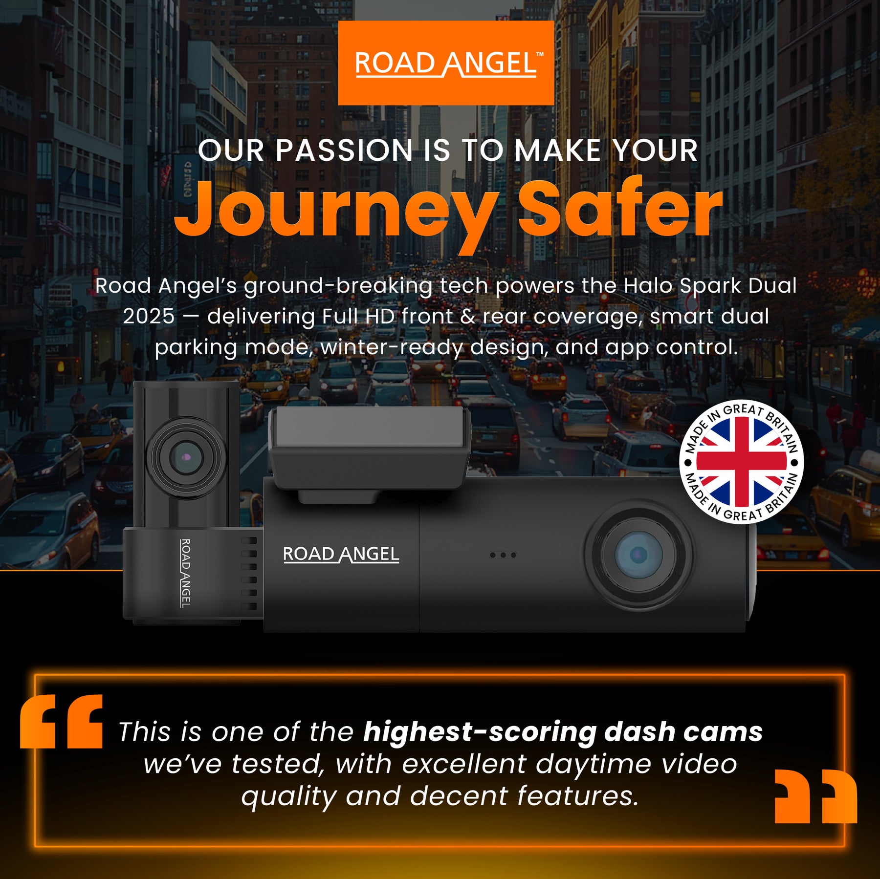 New - Halo Spark Dual Full HD 1080p Front & Rear Dash Camera With Dual Pchaarking Mode & Winter Mode (USB-C) With 64GB SD Card & Hardwiring Kit Bundle