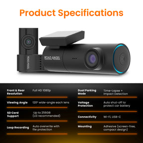 New - Halo Spark Dual Full HD 1080p Front & Rear Dash Camera With Dual Pchaarking Mode & Winter Mode (USB-C) With 64GB SD Card & Hardwiring Kit Bundle