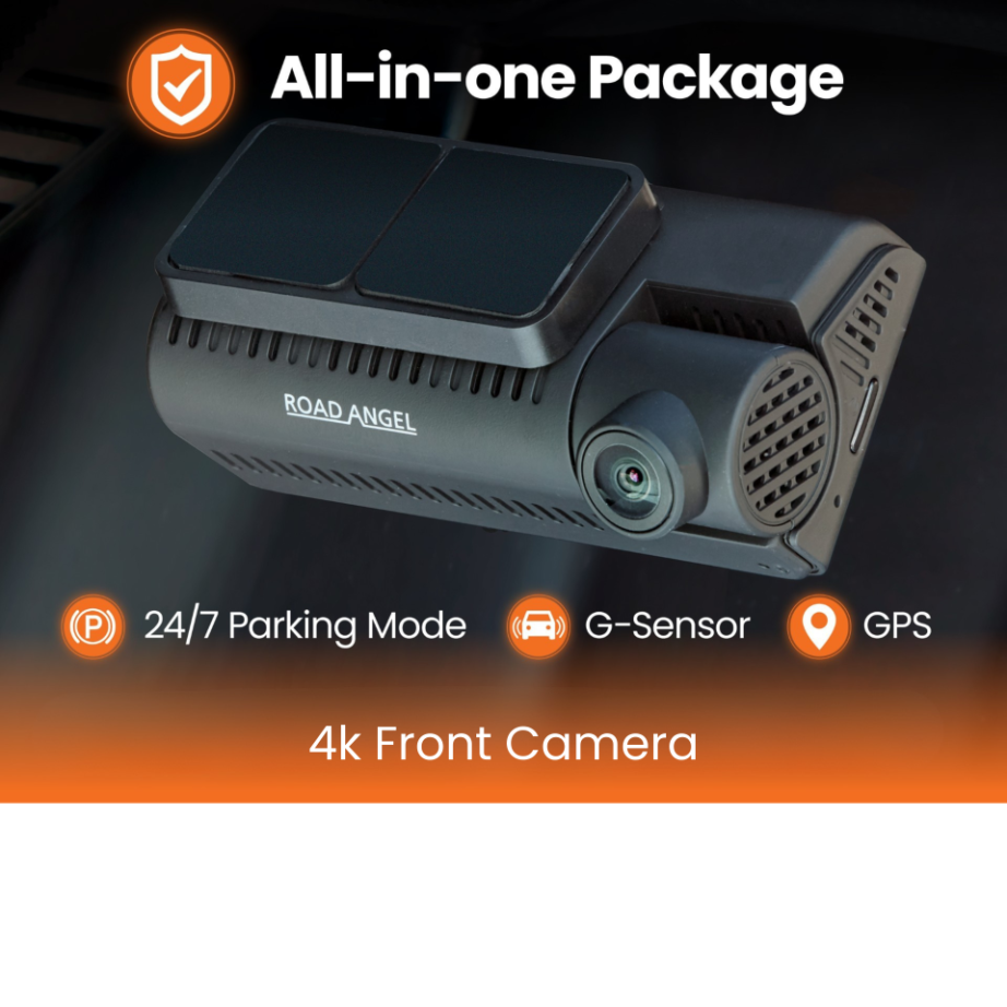 New - Road Angel Halo Edge 4K Single Dash Cam with Parking Mode & Quick Release Mounting With 64GB SD Card & Hardwiring Kit Bundle
